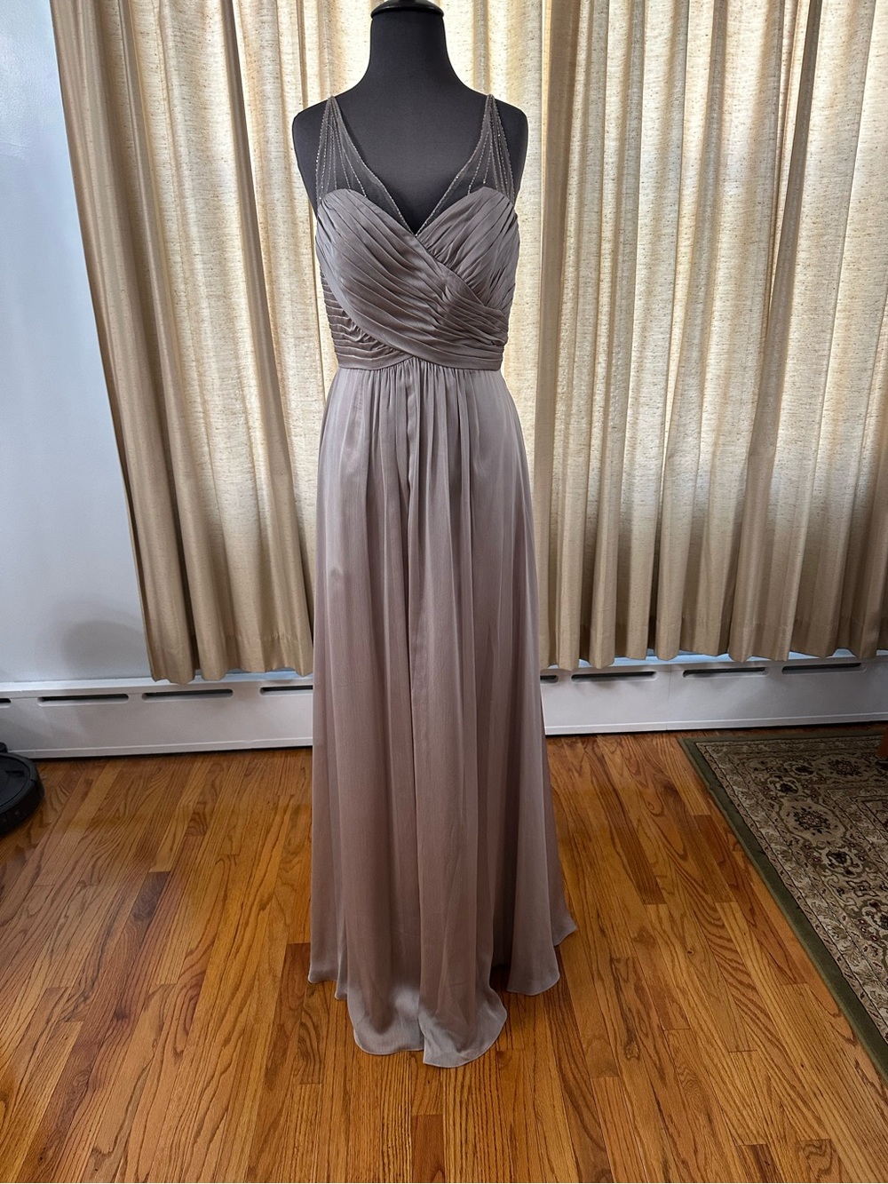 Elegant Sleeveless Chiffon Evening Gown - Dusty Mauve taupe Belsoie style L17400